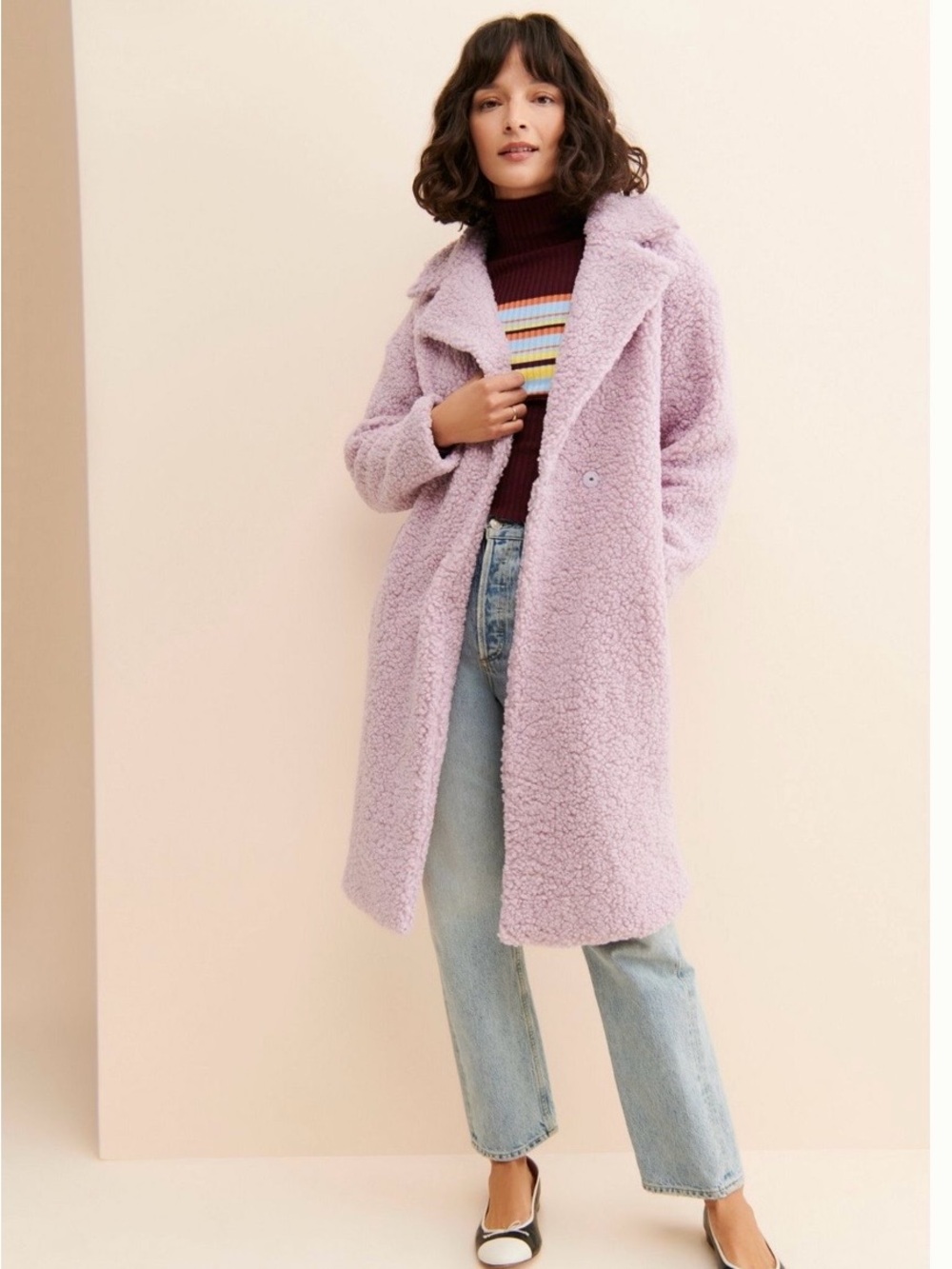 Sadie & Sage Anthropologie Lavender Faux-Shearling Coat